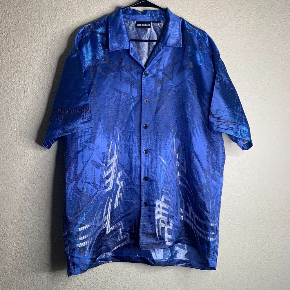 Vintage ODO Blue and Silver Tribal Print Shirt